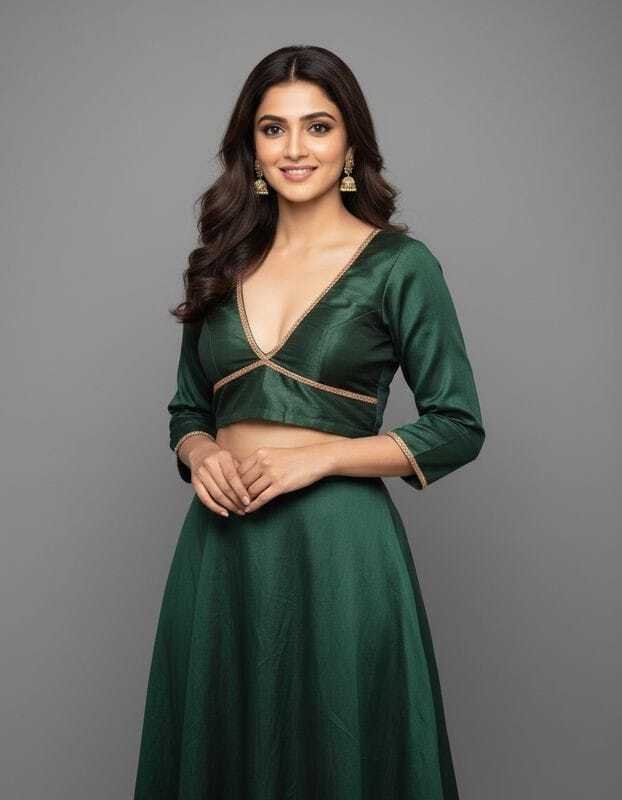 Basic Full Sleeve Plunge Neck Blouse