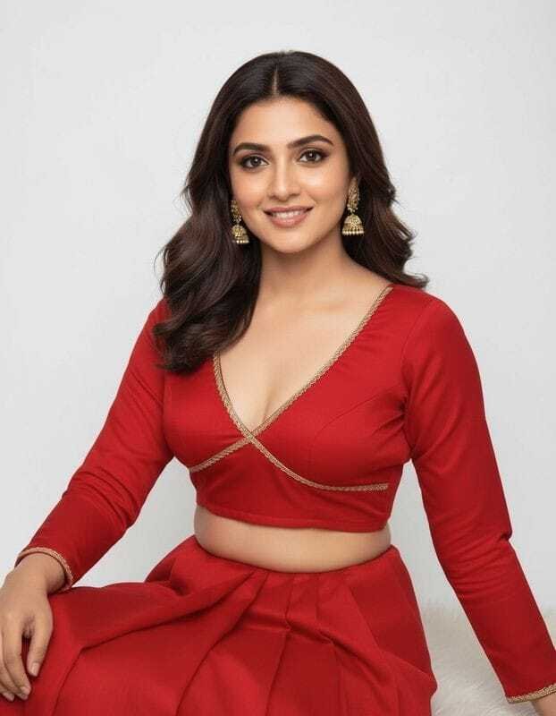 Basic Full Sleeve Plunge Neck Blouse